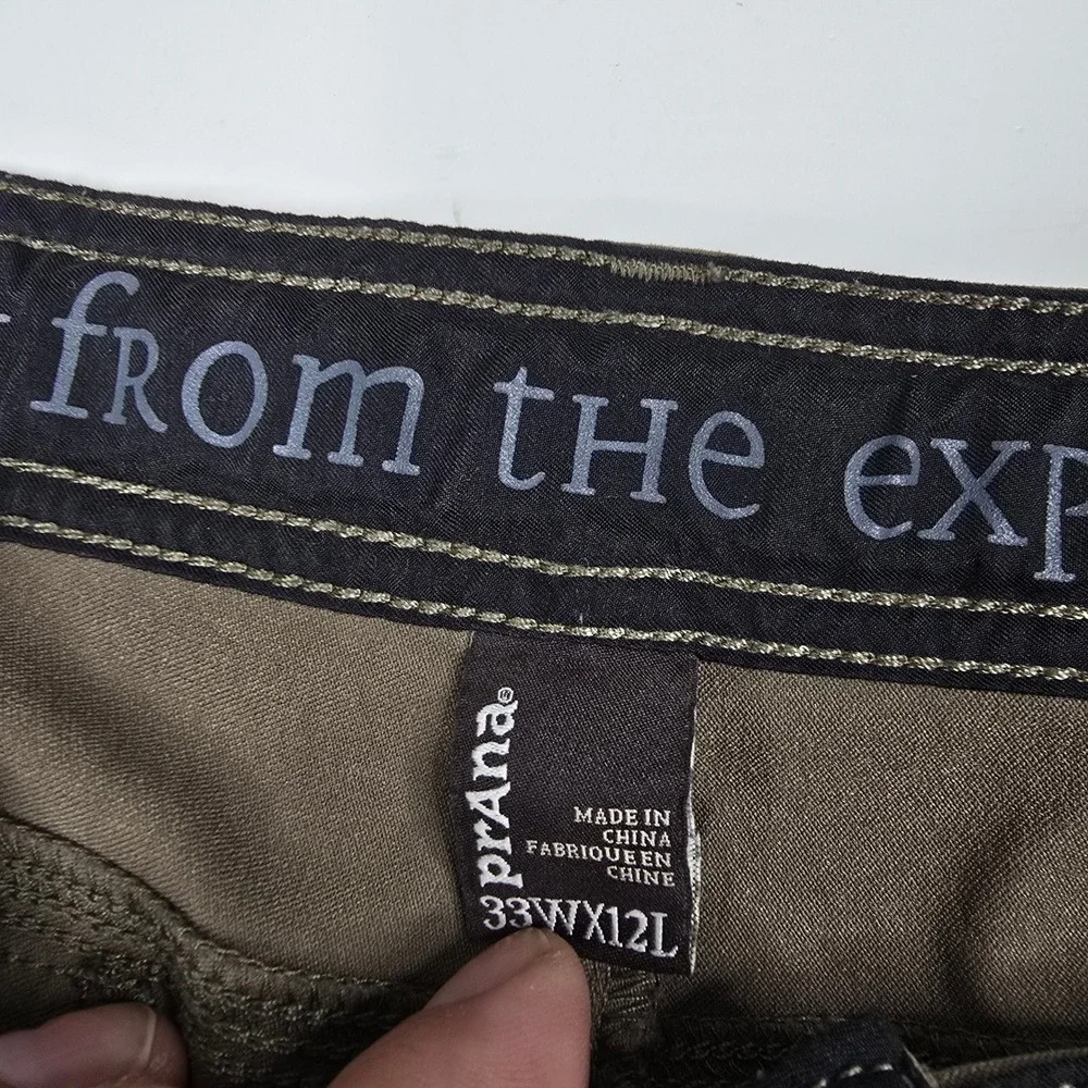 Prana Zion Cargo Shorts Mens 33 Olive Brown Stretch Hiking Climbing 12 Inseam